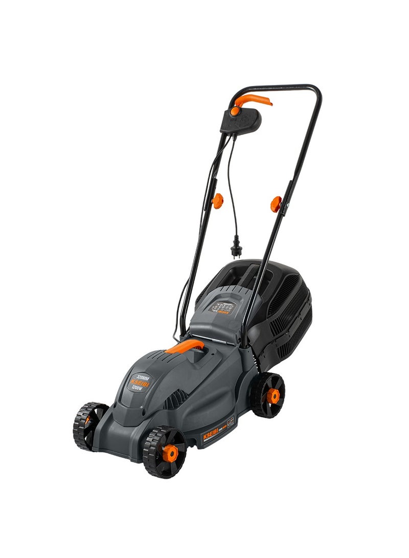 كسيبي جزازة العشب الكهربائية، جزازة العشب 1200 وات للساحات الصغيرة، جزازة العشب المدمجة وخفيفة الوزن، مقبض قابل للطي، ارتفاع القطع قابل للتعديل، جزازات العشب ذات الدفع السلكي لساحة الحديقة. - Image 1